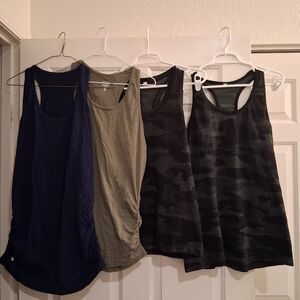 Lot of 4 Athleta Fitted Tanks Size XL Black Camo Blue Green